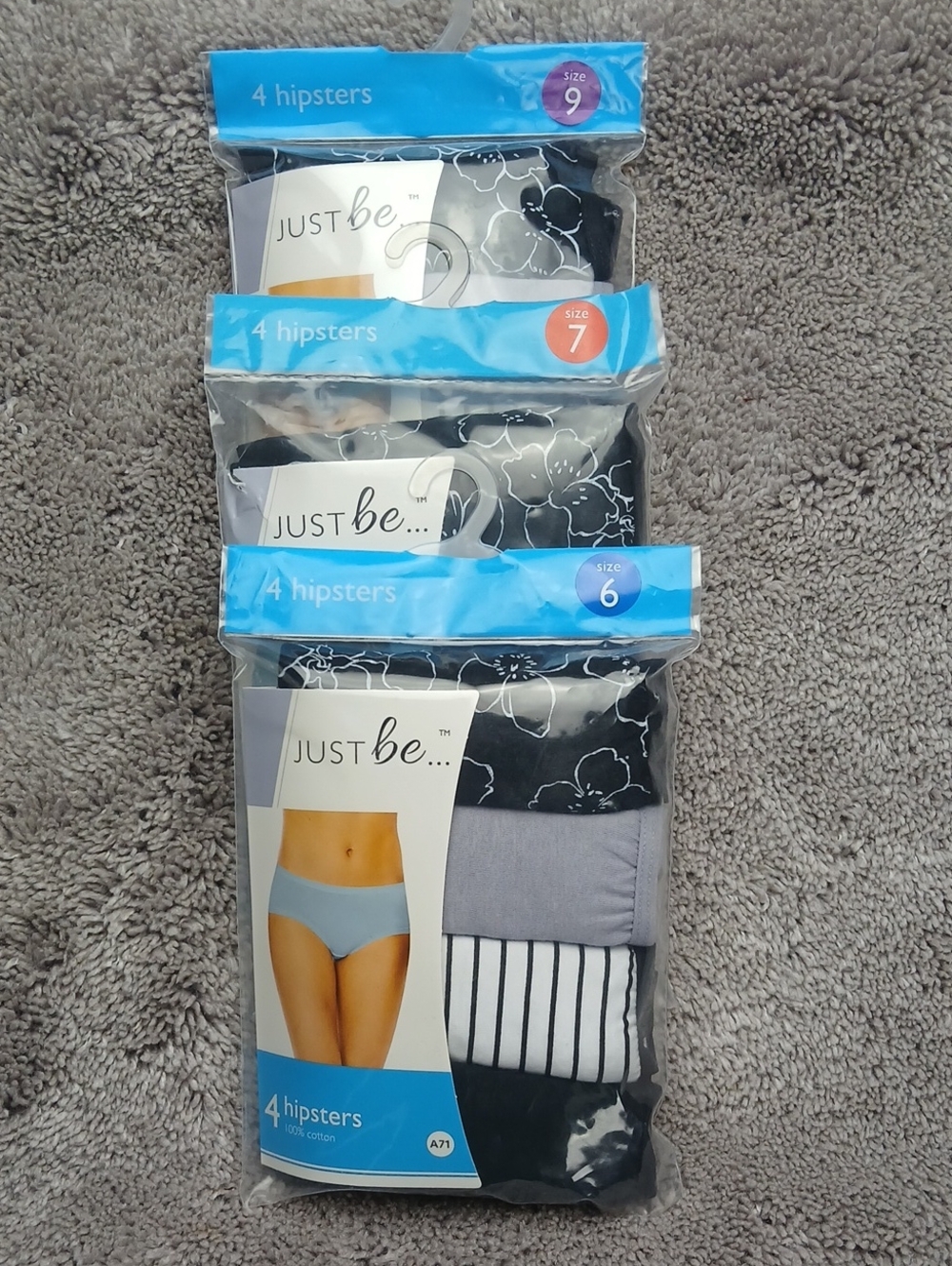 just be Women's Hipster Underwear - Black, Gray, White (4-Pack)